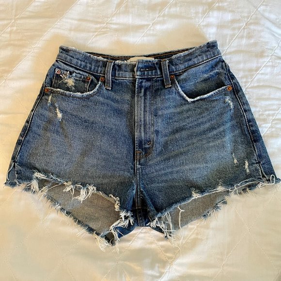 Abercrombie & Fitch Pants - Abercrombie & Fitch High Rise Blue Distressed Mom Short, Curve Love, Sz 27 (4)